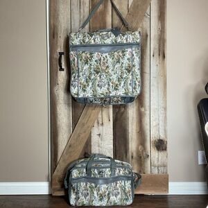 2 Pc Jordache Luggage-Floral Flower Tapestry Overnight & Garment Bags EXCELLENT